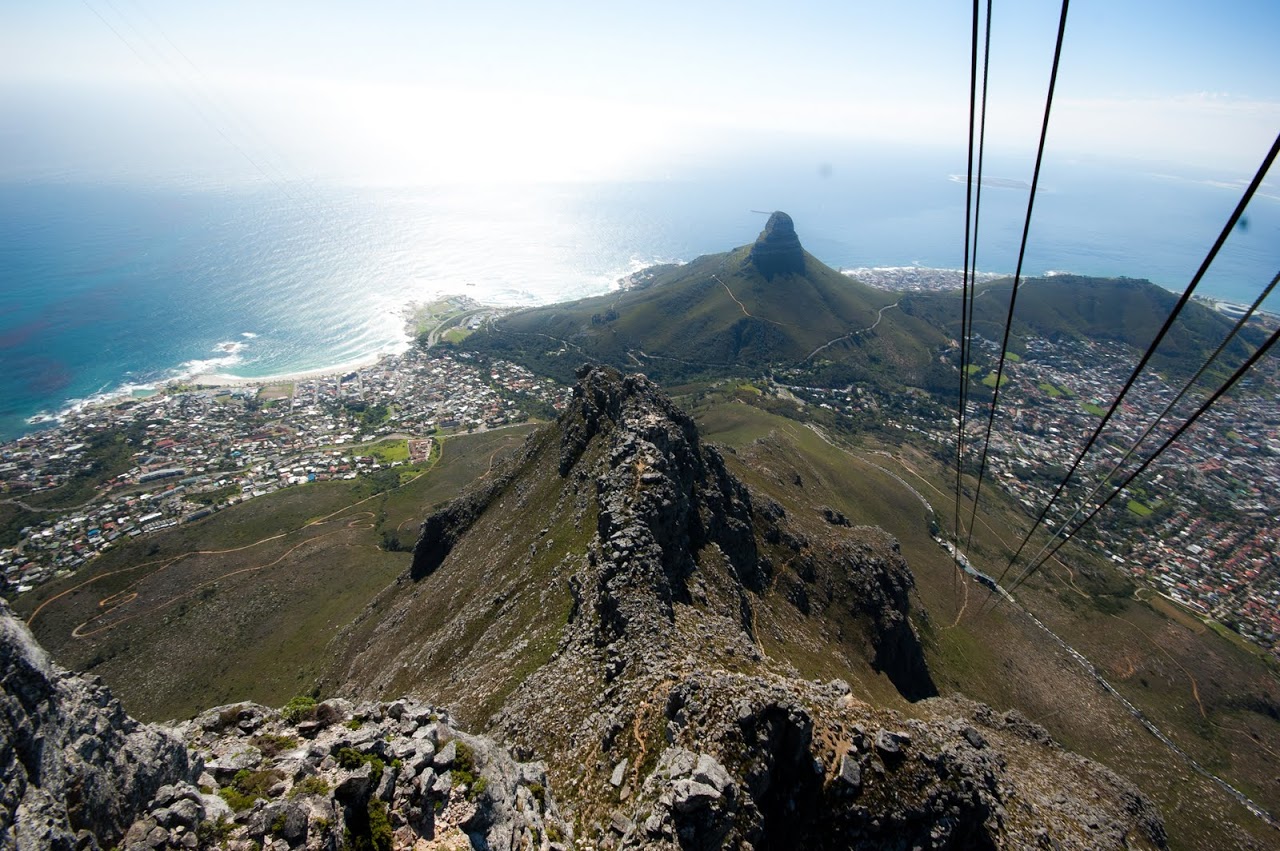 Looking up at Table Mountain from the cable car