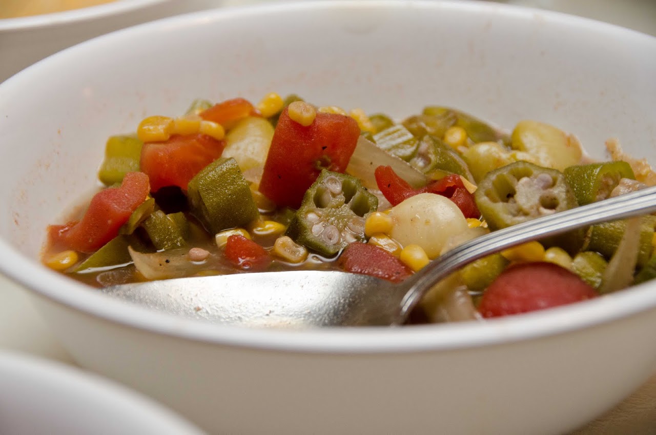 Okra and tomatoes at Mrs. Wilke's