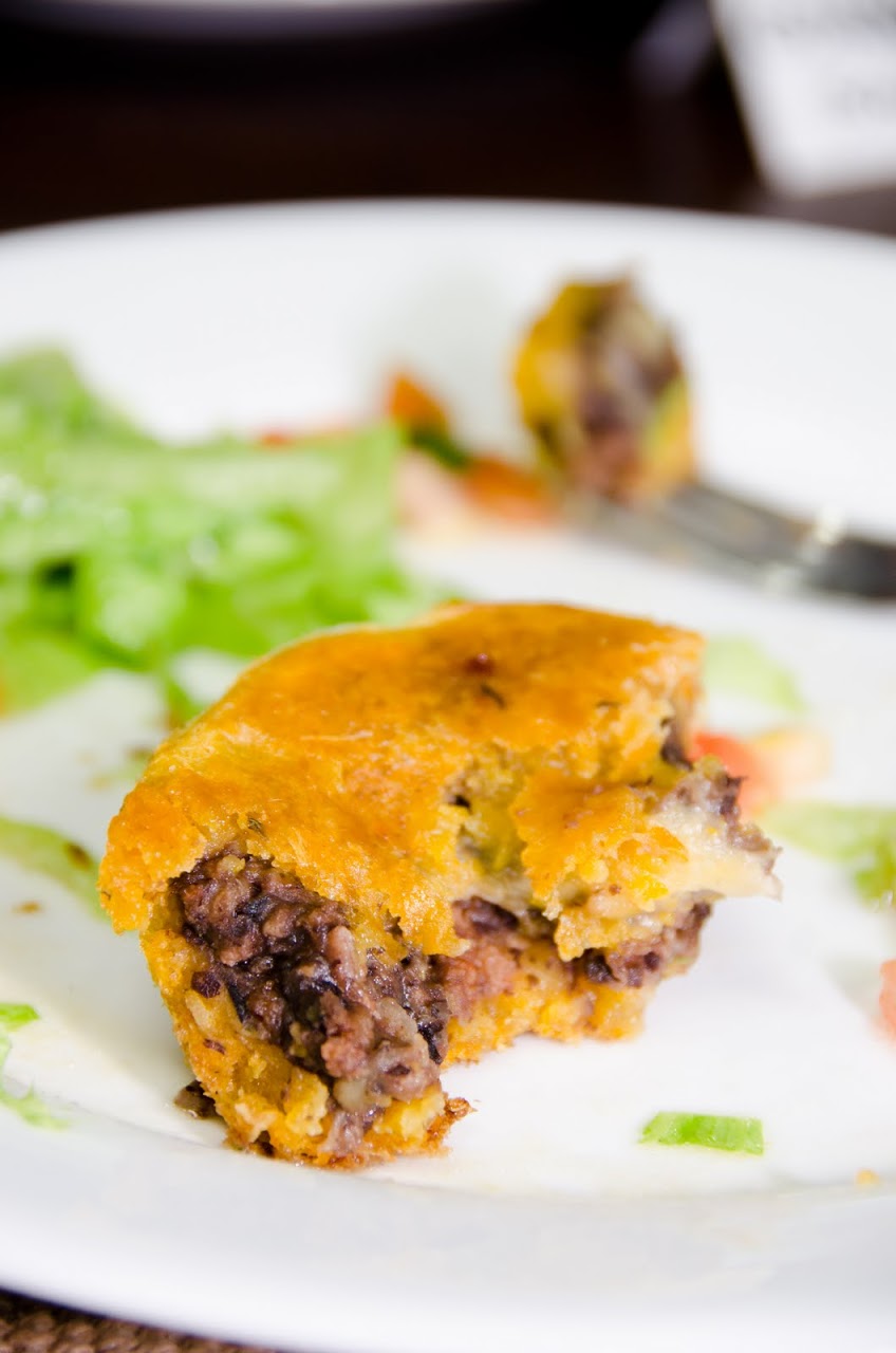 Pejibaye and cassava tart with black beans and mozzarellla