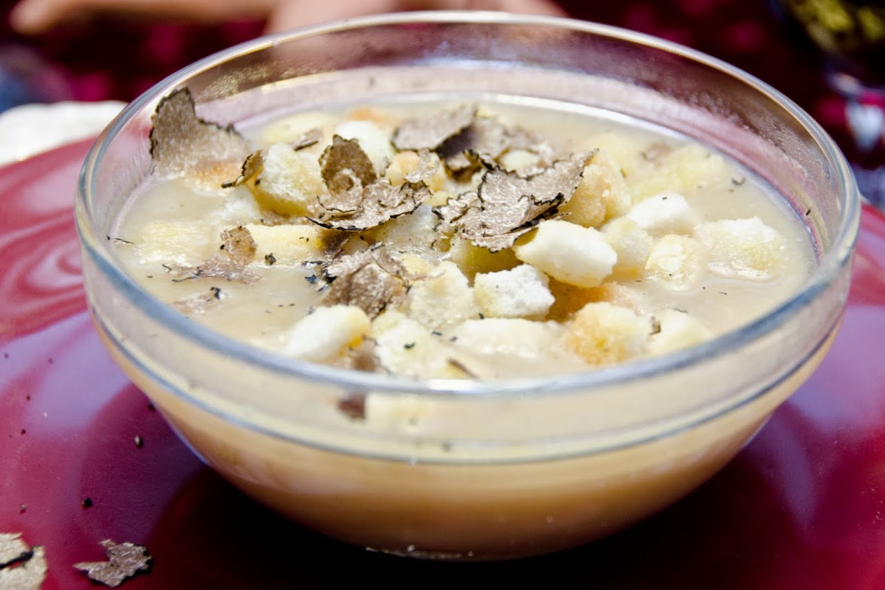Truffles on white bean soup