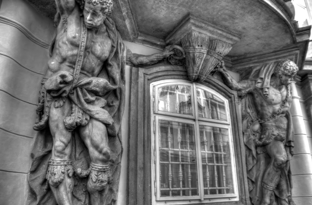Prague building facade in black and white