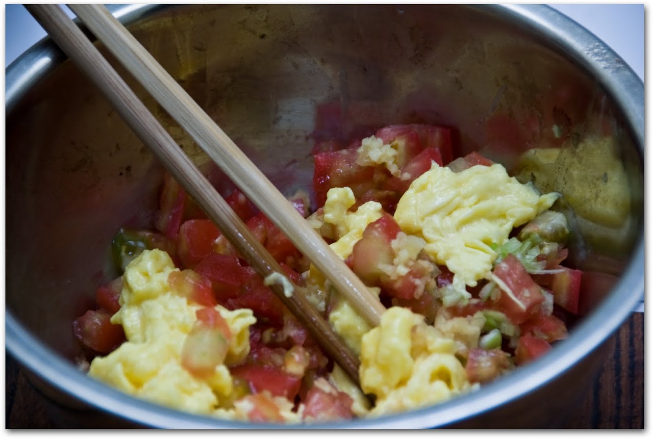 Eggs with tomato jiaozi